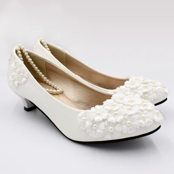 Baltas mažas kulnas vestuvių batai, rankų darbo lipdukai, papuošti nėriniai batai nauji didelio dydžio vestuviniai bateliai bridesmaid, batai BH97