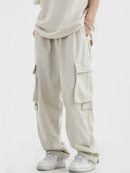 HOUZHOU Juoda Krovinių Kelnės Vyrams Hip-Hop ' as White Cargo Kelnės Vyrų Derliaus Japonijos Streetwear Atsitiktinis Safari Stiliaus Zip Kišenėje