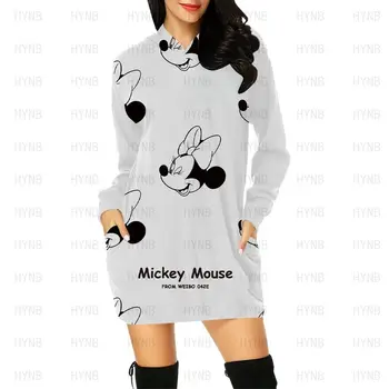 Suknelė ilgomis Rankovėmis korėjos Mados Hoodie Seksualus Minnie Mouse Elegantiškas Suknelės Moterims Disney Moterų Šalis iki 2022 m. Megztinis Suknelė Y2k