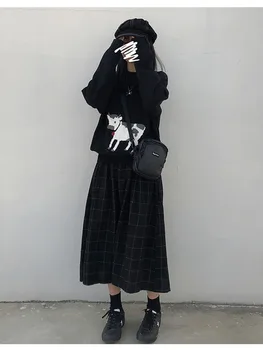 2 spalvų japonų stiliaus aukštos elastinga juosmens Ilgio Sijonai Moteris 2019 m. rudenį, žiemą pledas-line plisuotas Sijonas moterų (X1078)