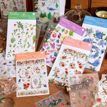 Yoofun leidiniai Knyga Lipdukai Estetinės Gėlių, Paukščių, Natūralių Augalų Dekoro Etiketės Albumą Scrapbooking Joural Dienoraštis 